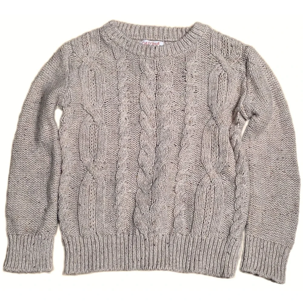 Cat & Jack Cable Knit Sweater Boy's‎  Size 3T Tan Speckled Cotton Blend Crewneck